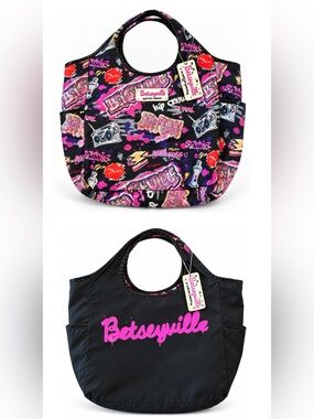 Betseyville Betsey Johnson Y2K Graffiti Boombox Tote Bag Punk Hip Hop Reversible